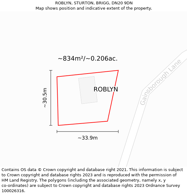 ROBLYN, STURTON, BRIGG, DN20 9DN: Plot and title map