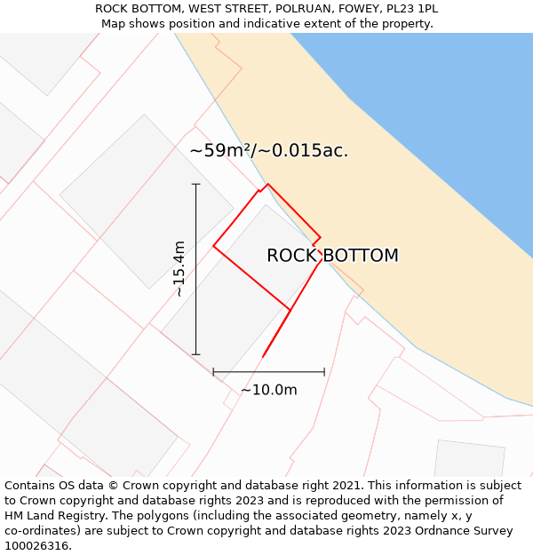 ROCK BOTTOM, WEST STREET, POLRUAN, FOWEY, PL23 1PL: Plot and title map