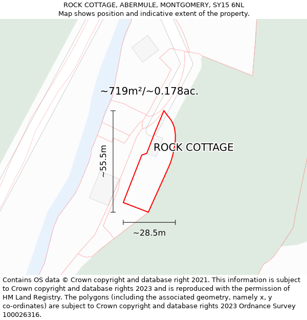 ROCK COTTAGE, ABERMULE, MONTGOMERY, SY15 6NL: Plot and title map