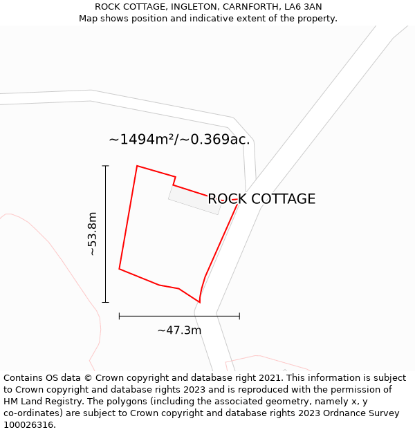ROCK COTTAGE, INGLETON, CARNFORTH, LA6 3AN: Plot and title map