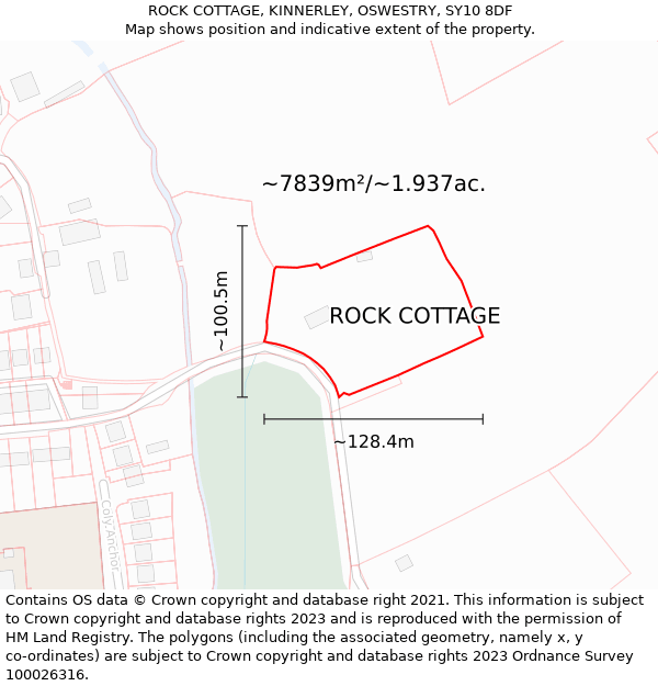 ROCK COTTAGE, KINNERLEY, OSWESTRY, SY10 8DF: Plot and title map