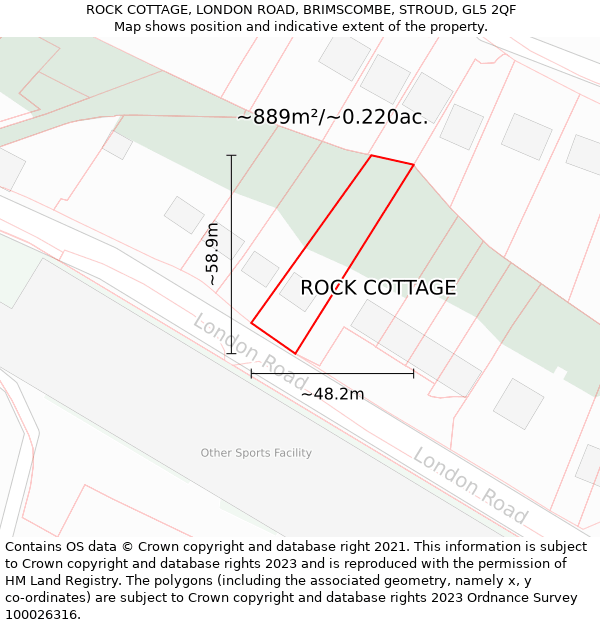 ROCK COTTAGE, LONDON ROAD, BRIMSCOMBE, STROUD, GL5 2QF: Plot and title map