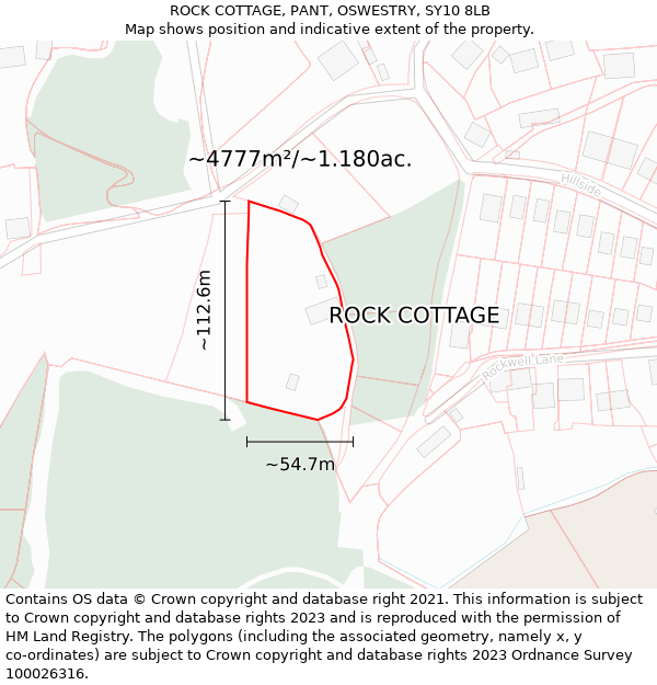 ROCK COTTAGE, PANT, OSWESTRY, SY10 8LB: Plot and title map