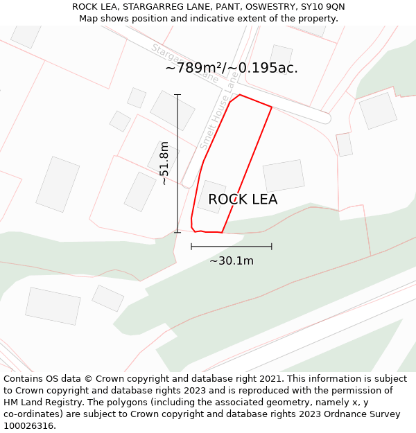 ROCK LEA, STARGARREG LANE, PANT, OSWESTRY, SY10 9QN: Plot and title map