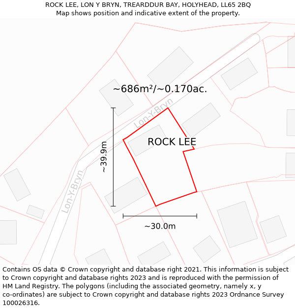 ROCK LEE, LON Y BRYN, TREARDDUR BAY, HOLYHEAD, LL65 2BQ: Plot and title map