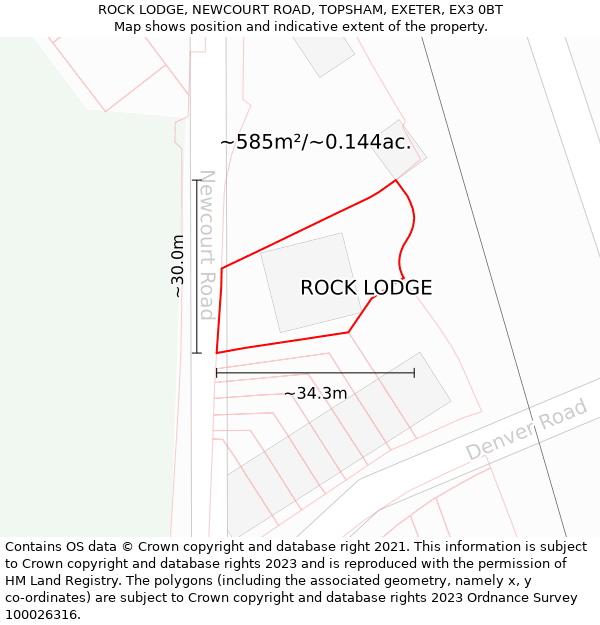 ROCK LODGE, NEWCOURT ROAD, TOPSHAM, EXETER, EX3 0BT: Plot and title map