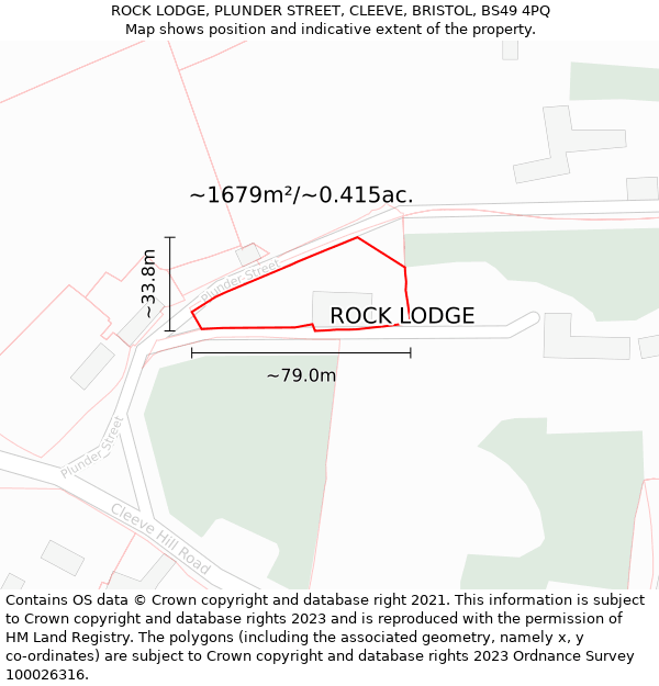 ROCK LODGE, PLUNDER STREET, CLEEVE, BRISTOL, BS49 4PQ: Plot and title map