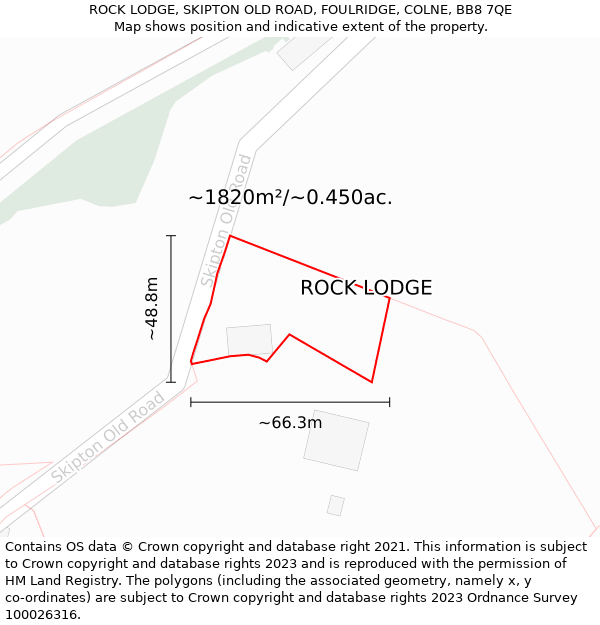 ROCK LODGE, SKIPTON OLD ROAD, FOULRIDGE, COLNE, BB8 7QE: Plot and title map