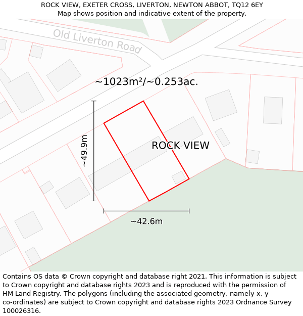 ROCK VIEW, EXETER CROSS, LIVERTON, NEWTON ABBOT, TQ12 6EY: Plot and title map