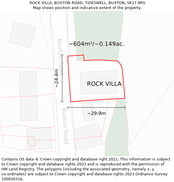 ROCK VILLA, BUXTON ROAD, TIDESWELL, BUXTON, SK17 8PG: Plot and title map