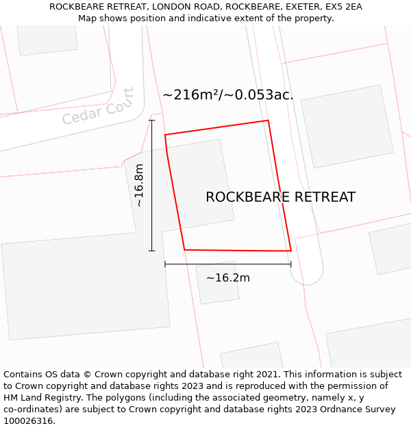 ROCKBEARE RETREAT, LONDON ROAD, ROCKBEARE, EXETER, EX5 2EA: Plot and title map