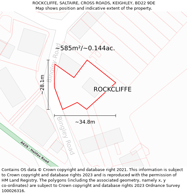 ROCKCLIFFE, SALTAIRE, CROSS ROADS, KEIGHLEY, BD22 9DE: Plot and title map