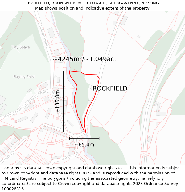 ROCKFIELD, BRUNANT ROAD, CLYDACH, ABERGAVENNY, NP7 0NG: Plot and title map