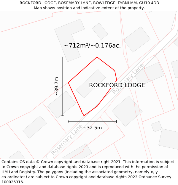 ROCKFORD LODGE, ROSEMARY LANE, ROWLEDGE, FARNHAM, GU10 4DB: Plot and title map