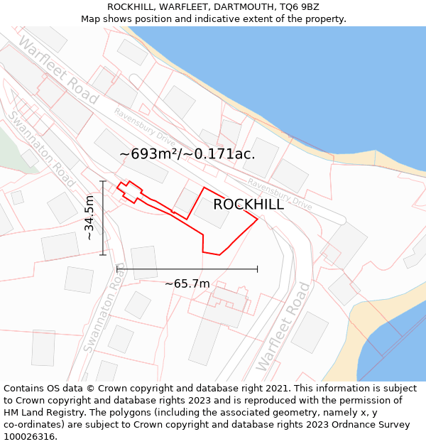 ROCKHILL, WARFLEET, DARTMOUTH, TQ6 9BZ: Plot and title map