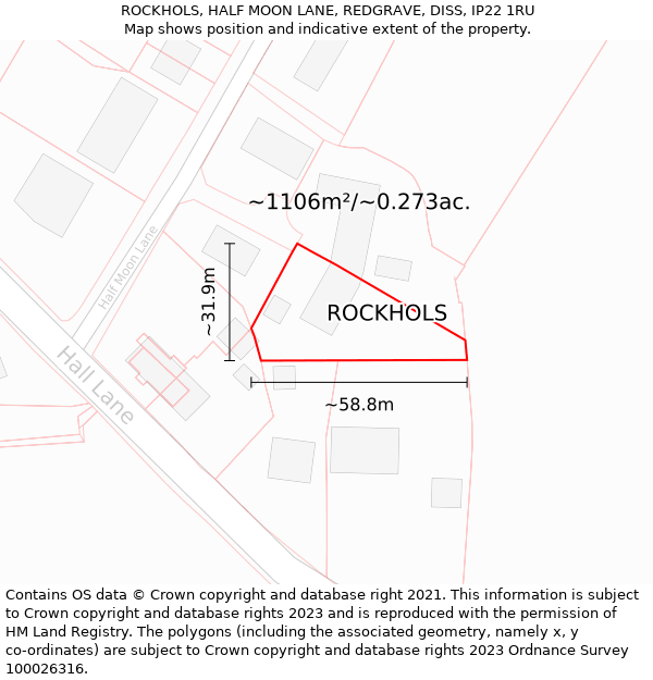 ROCKHOLS, HALF MOON LANE, REDGRAVE, DISS, IP22 1RU: Plot and title map