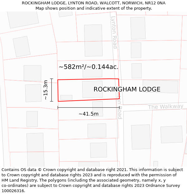 ROCKINGHAM LODGE, LYNTON ROAD, WALCOTT, NORWICH, NR12 0NA: Plot and title map