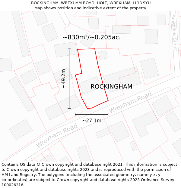 ROCKINGHAM, WREXHAM ROAD, HOLT, WREXHAM, LL13 9YU: Plot and title map