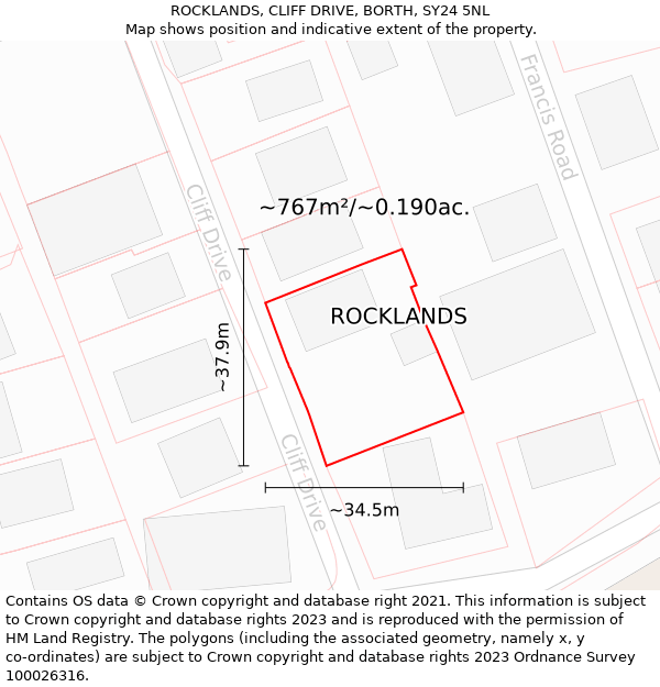 ROCKLANDS, CLIFF DRIVE, BORTH, SY24 5NL: Plot and title map