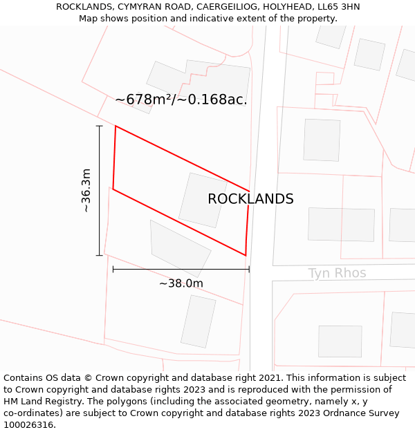 ROCKLANDS, CYMYRAN ROAD, CAERGEILIOG, HOLYHEAD, LL65 3HN: Plot and title map