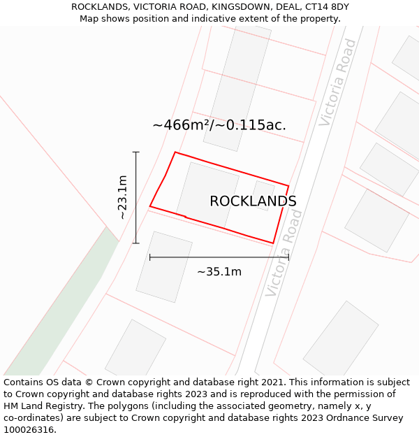 ROCKLANDS, VICTORIA ROAD, KINGSDOWN, DEAL, CT14 8DY: Plot and title map