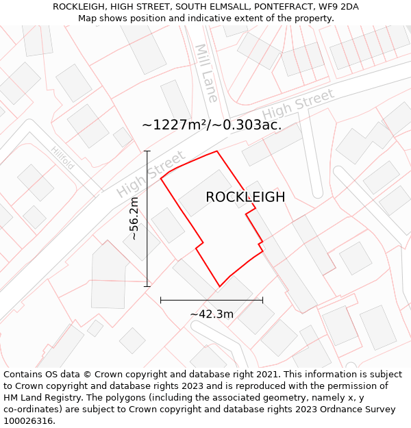 ROCKLEIGH, HIGH STREET, SOUTH ELMSALL, PONTEFRACT, WF9 2DA: Plot and title map