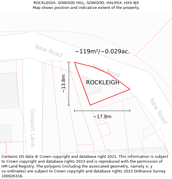 ROCKLEIGH, SOWOOD HILL, SOWOOD, HALIFAX, HX4 9JX: Plot and title map