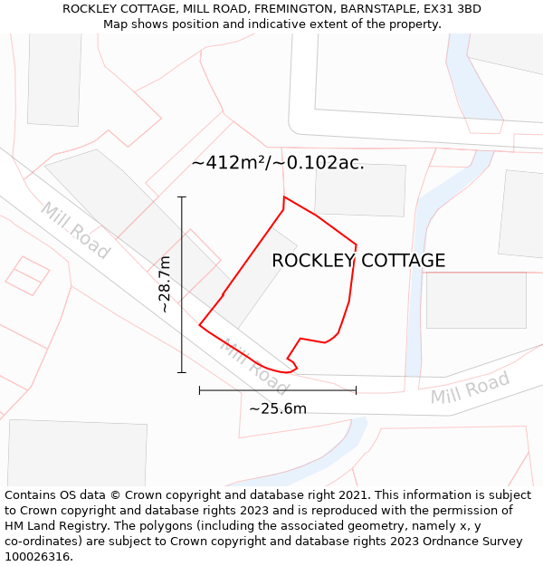 ROCKLEY COTTAGE, MILL ROAD, FREMINGTON, BARNSTAPLE, EX31 3BD: Plot and title map