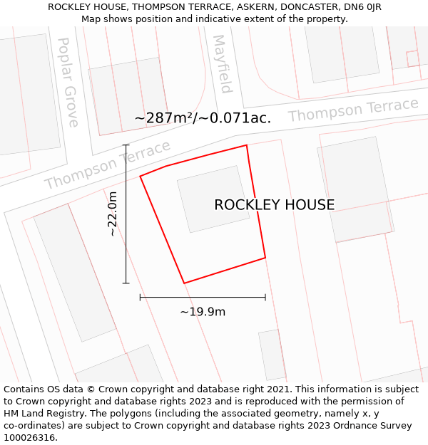 ROCKLEY HOUSE, THOMPSON TERRACE, ASKERN, DONCASTER, DN6 0JR: Plot and title map