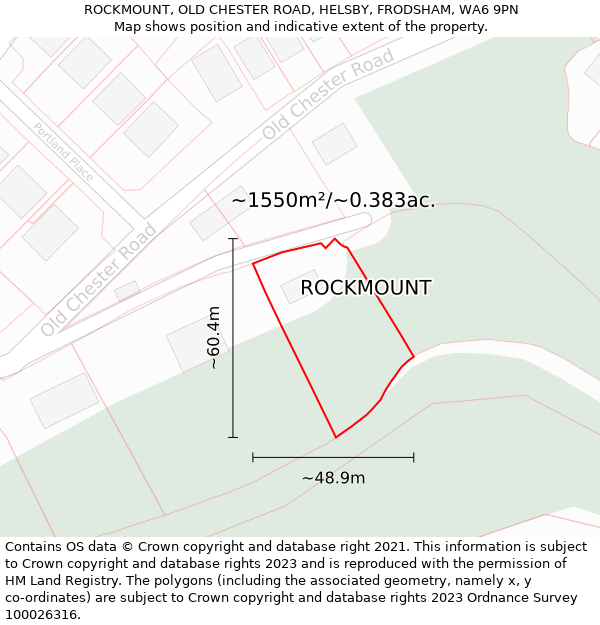 ROCKMOUNT, OLD CHESTER ROAD, HELSBY, FRODSHAM, WA6 9PN: Plot and title map