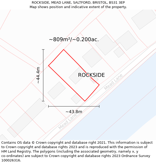 ROCKSIDE, MEAD LANE, SALTFORD, BRISTOL, BS31 3EP: Plot and title map