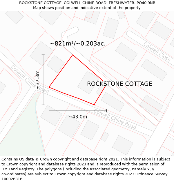 ROCKSTONE COTTAGE, COLWELL CHINE ROAD, FRESHWATER, PO40 9NR: Plot and title map