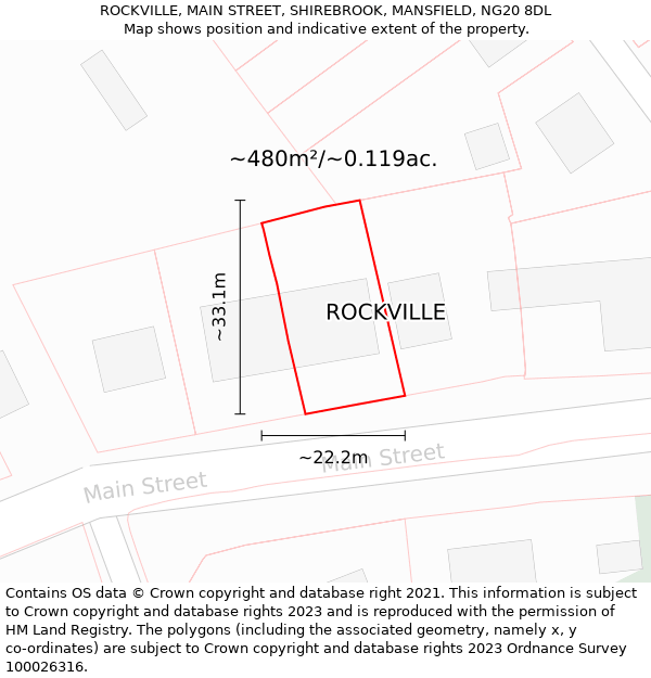 ROCKVILLE, MAIN STREET, SHIREBROOK, MANSFIELD, NG20 8DL: Plot and title map