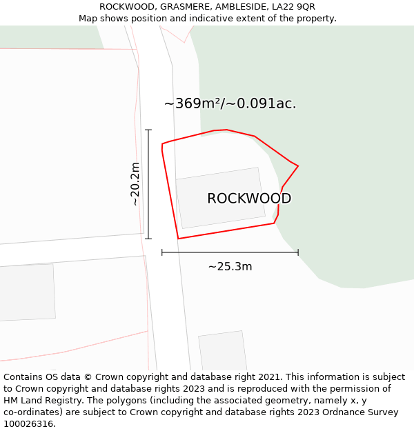 ROCKWOOD, GRASMERE, AMBLESIDE, LA22 9QR: Plot and title map