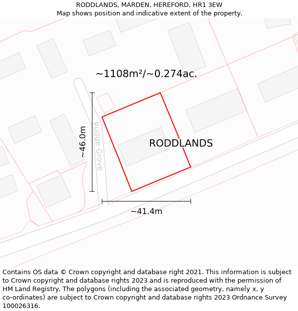 RODDLANDS, MARDEN, HEREFORD, HR1 3EW: Plot and title map