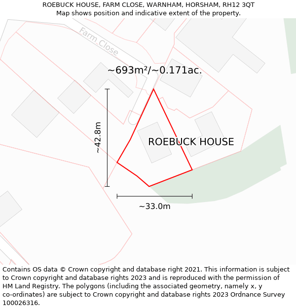 ROEBUCK HOUSE, FARM CLOSE, WARNHAM, HORSHAM, RH12 3QT: Plot and title map