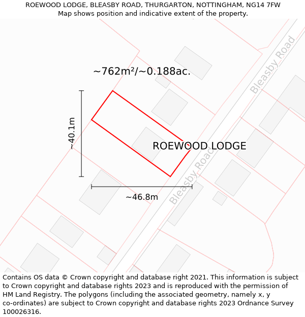 ROEWOOD LODGE, BLEASBY ROAD, THURGARTON, NOTTINGHAM, NG14 7FW: Plot and title map