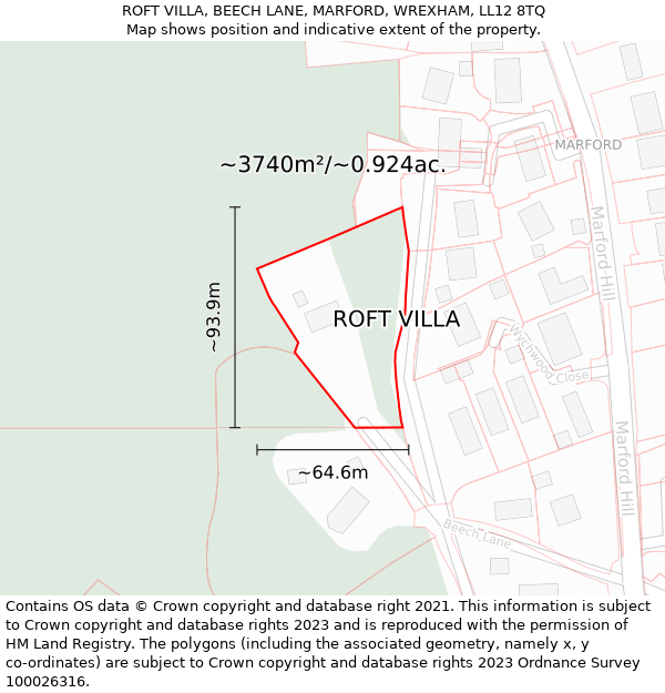 ROFT VILLA, BEECH LANE, MARFORD, WREXHAM, LL12 8TQ: Plot and title map