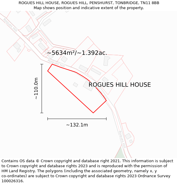 ROGUES HILL HOUSE, ROGUES HILL, PENSHURST, TONBRIDGE, TN11 8BB: Plot and title map