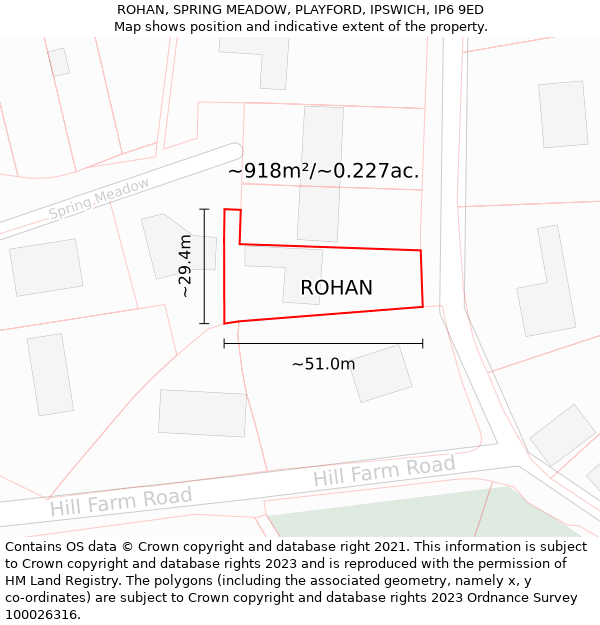 ROHAN, SPRING MEADOW, PLAYFORD, IPSWICH, IP6 9ED: Plot and title map