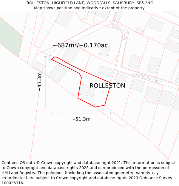 ROLLESTON, HIGHFIELD LANE, WOODFALLS, SALISBURY, SP5 2NG: Plot and title map