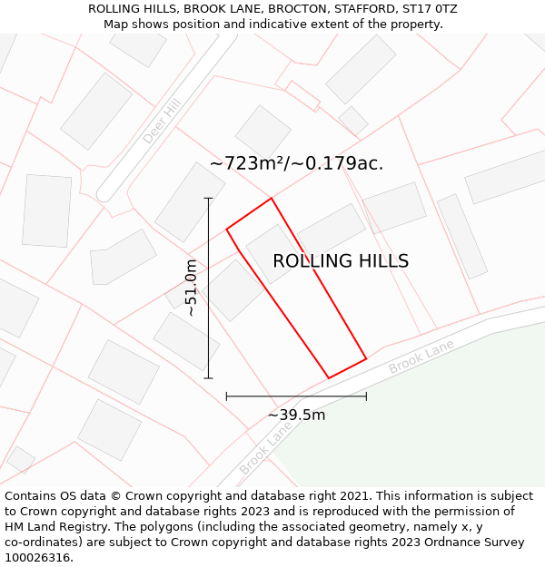 ROLLING HILLS, BROOK LANE, BROCTON, STAFFORD, ST17 0TZ: Plot and title map