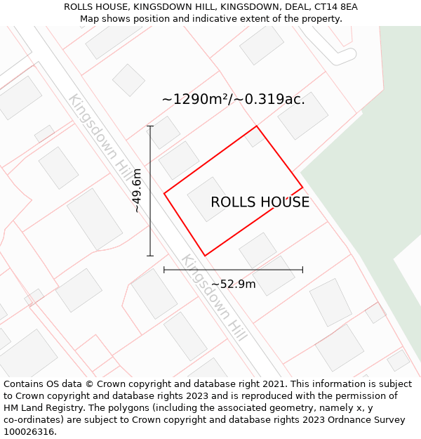 ROLLS HOUSE, KINGSDOWN HILL, KINGSDOWN, DEAL, CT14 8EA: Plot and title map