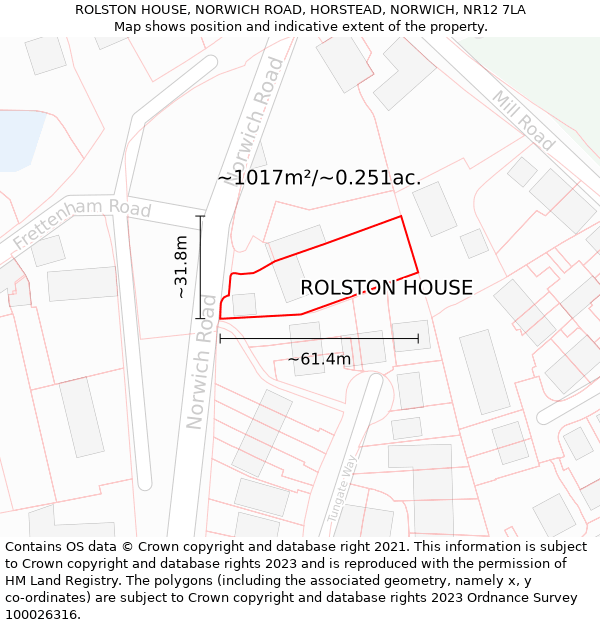 ROLSTON HOUSE, NORWICH ROAD, HORSTEAD, NORWICH, NR12 7LA: Plot and title map