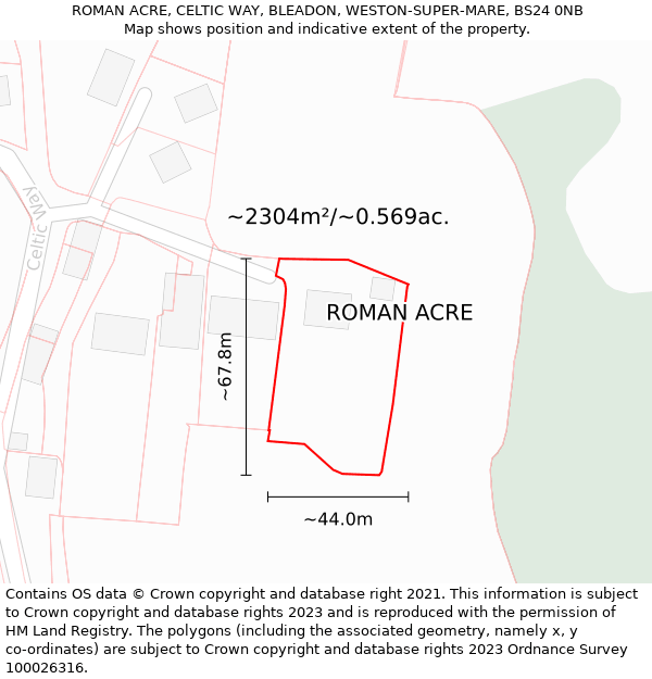 ROMAN ACRE, CELTIC WAY, BLEADON, WESTON-SUPER-MARE, BS24 0NB: Plot and title map