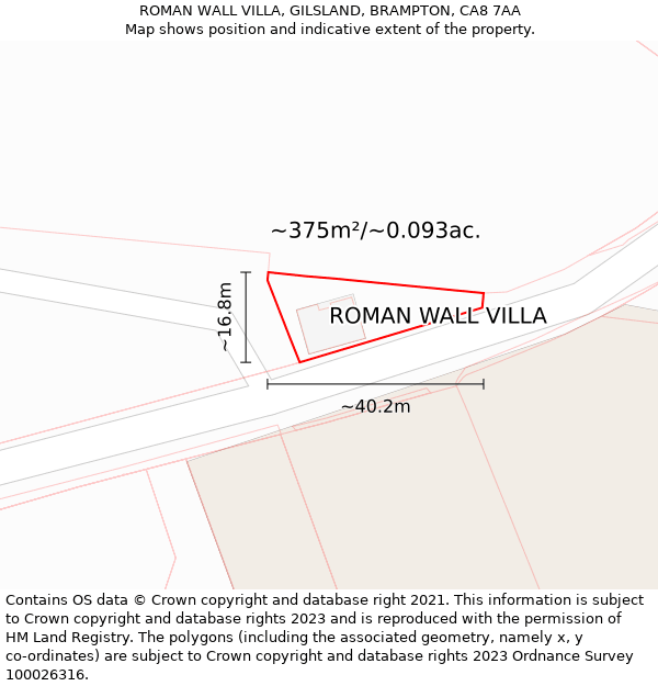 ROMAN WALL VILLA, GILSLAND, BRAMPTON, CA8 7AA: Plot and title map