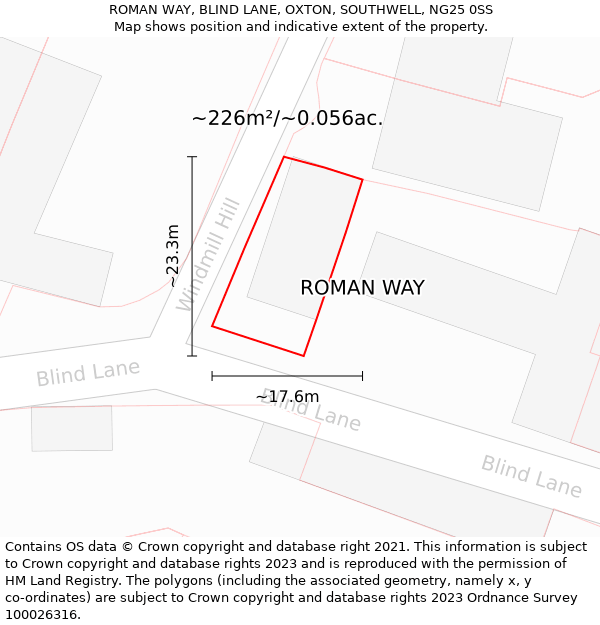 ROMAN WAY, BLIND LANE, OXTON, SOUTHWELL, NG25 0SS: Plot and title map