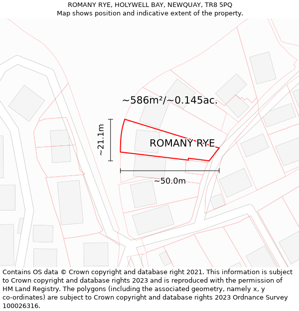 ROMANY RYE, HOLYWELL BAY, NEWQUAY, TR8 5PQ: Plot and title map