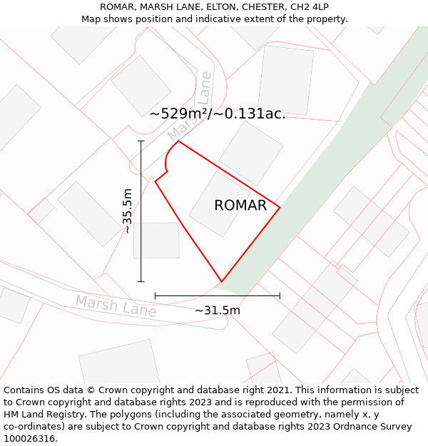 ROMAR, MARSH LANE, ELTON, CHESTER, CH2 4LP: Plot and title map