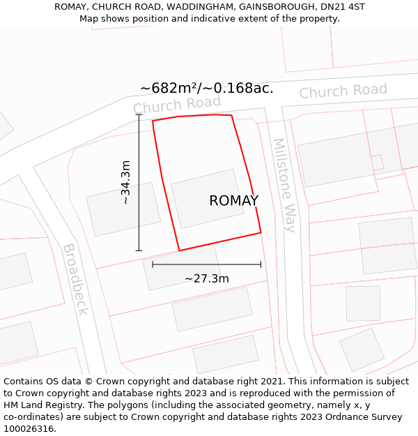 ROMAY, CHURCH ROAD, WADDINGHAM, GAINSBOROUGH, DN21 4ST: Plot and title map